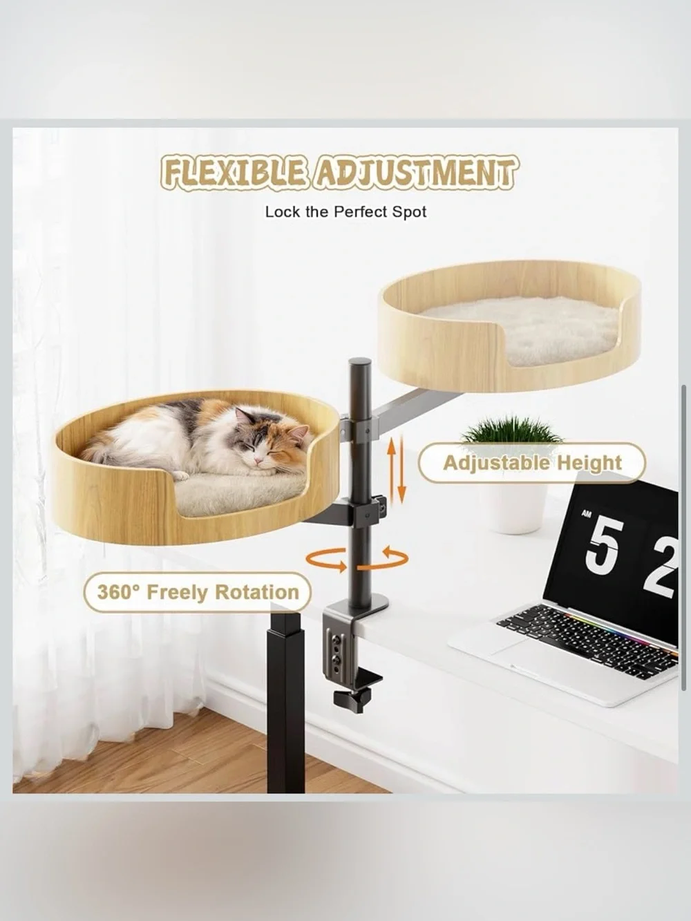 Adjustable Cat Perch Desk Mount - Beige